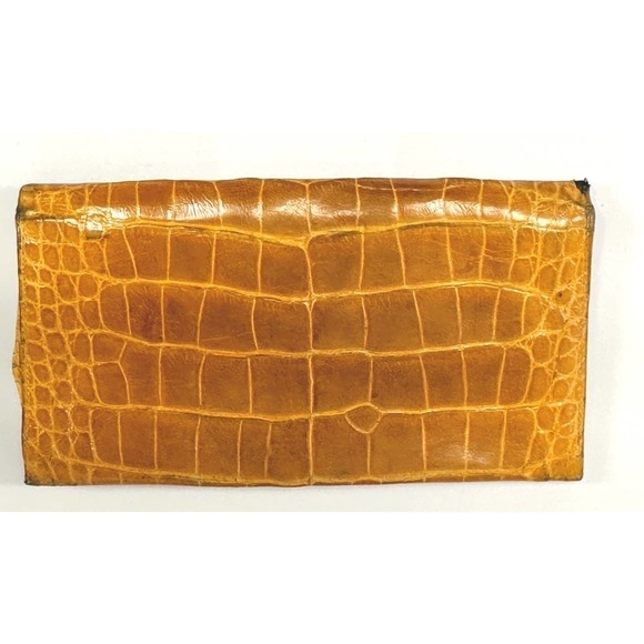 VTG FENDI SAS Bright Yellow Patent Crocodile Wallet Checkbook - Picture 3 of 5